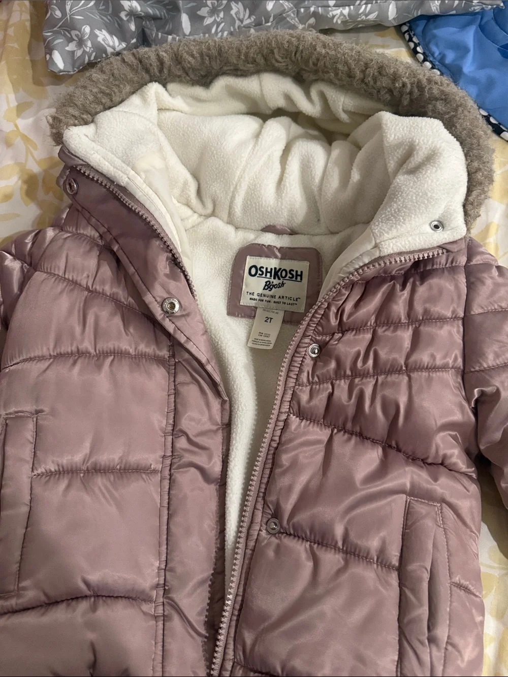 OshKosh B'gosh Mauve Puffer Jacket with Faux Fur Hood